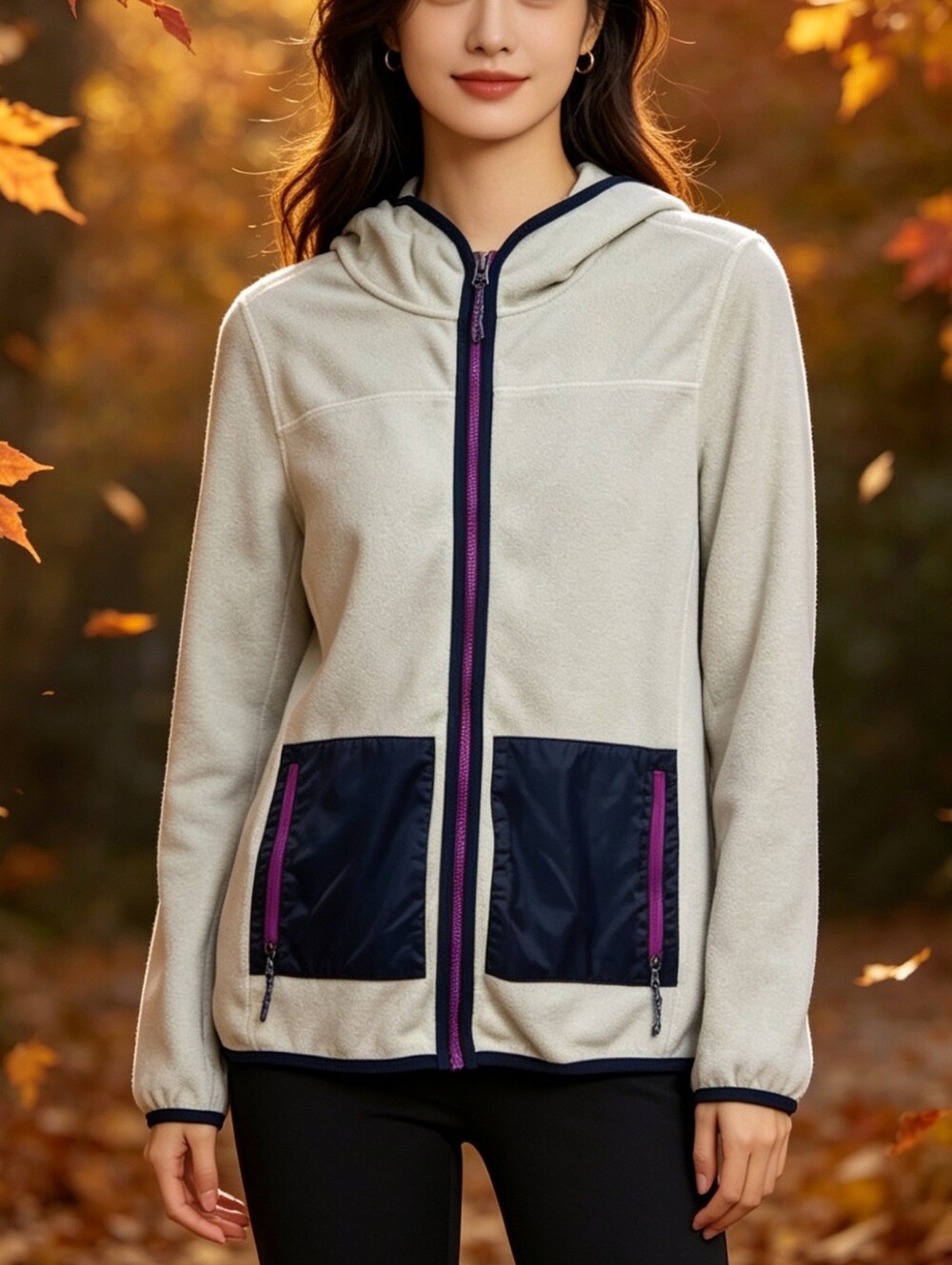 Burton White Fleece Hooded Jacket Size M Full Zip Purple Trim Cozy Outdoor Layer